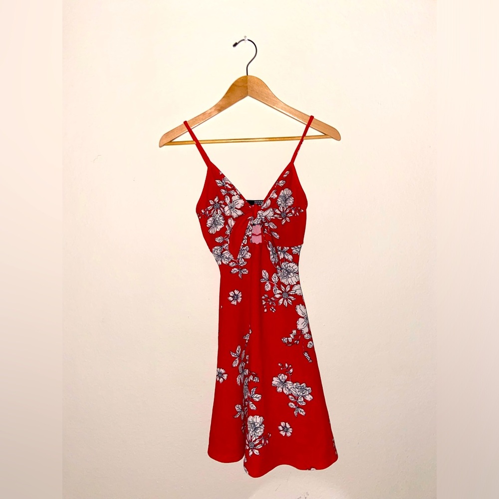 Flower Print Red Dress